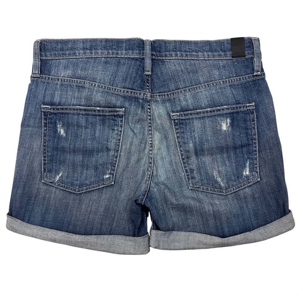 Vince Mason Relaxed Rolled Denim Shorts Medium Wash Distressed‎ Size 28 Womens